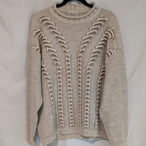 Men's Cream Italian Sweater By Moenello with Textured Pattern Size Large